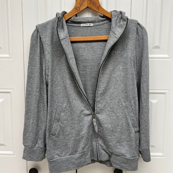 Lacoste 3/4 Sleeve Hooded Grey Sweater - Picture 3 of 3